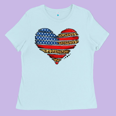 American Leopard Brushstroke Heart Ladies Tee Designed By Jasminsmagicworld