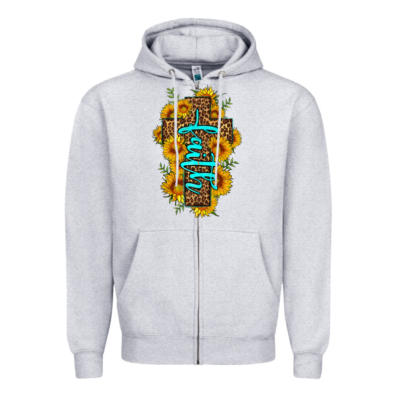 Faith Sunflower Leopard Cross Olivia Zipper Hoodie by OliviaCreatesArt | Teevron
