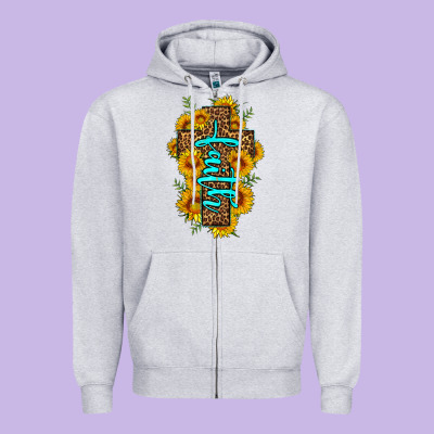 Faith Sunflower Leopard Cross Olivia Zipper Hoodie Designed By Oliviacreatesart