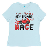 Baby Blue you make my heart race valentine's day Ladies Tee - MaliasSmallBusiness