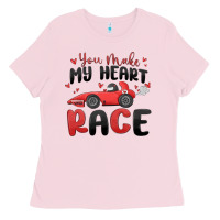 Bubblegum Pink you make my heart race valentine's day Ladies Tee - MaliasSmallBusiness