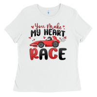 White you make my heart race valentine's day Ladies Tee - MaliasSmallBusiness