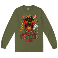 Army Green Santa's Favorite Medicaid Analyst Afro Messy Bun Long Sleeve Tee - texasbilliewilder