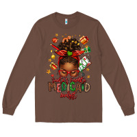 Chestnut Santa's Favorite Medicaid Analyst Afro Messy Bun Long Sleeve Tee - texasbilliewilder