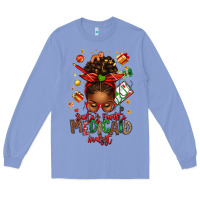 Colony Blue Santa's Favorite Medicaid Analyst Afro Messy Bun Long Sleeve Tee - texasbilliewilder