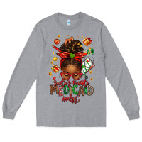 Heather Grey Santa's Favorite Medicaid Analyst Afro Messy Bun Long Sleeve Tee - texasbilliewilder