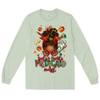 Matcha Santa's Favorite Medicaid Analyst Afro Messy Bun Long Sleeve Tee - texasbilliewilder