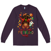 Plum Santa's Favorite Medicaid Analyst Afro Messy Bun Long Sleeve Tee - texasbilliewilder