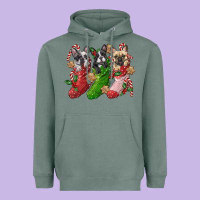 French Bulldog With Christmas Socks Heavyweight Hoodie Designed By Fadigitalartstudio
