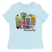 Baby Blue mardi gras teacher life Ladies Tee - MaliasSmallBusiness