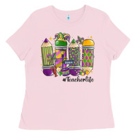 Bubblegum Pink mardi gras teacher life Ladies Tee - MaliasSmallBusiness