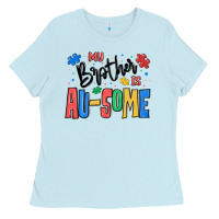 Baby Blue my brother is ausome autism Ladies Tee - MaliasSmallBusiness