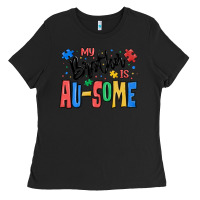 Black my brother is ausome autism Ladies Tee - MaliasSmallBusiness