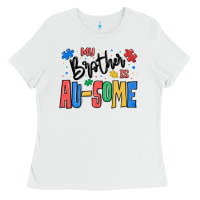 White my brother is ausome autism Ladies Tee - MaliasSmallBusiness