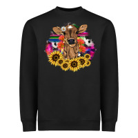 Black Baby Cow flower Heavyweight Sweatshirt - HowdyJamesFarm