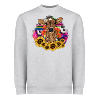 Heather Grey Baby Cow flower Heavyweight Sweatshirt - HowdyJamesFarm