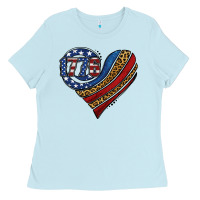 Baby Blue american western leopard flag heart Ladies Tee - Jasminsmagicworld