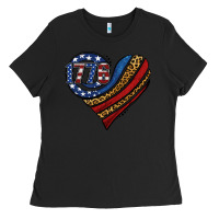 Black american western leopard flag heart Ladies Tee - Jasminsmagicworld