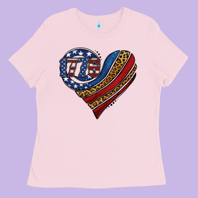 American Western Leopard Flag Heart Ladies Tee Designed By Jasminsmagicworld