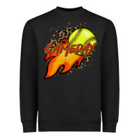 Black Softball game day leopard fire and ball Heavyweight Sweatshirt - HowdyJamesFarm