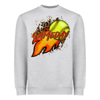 Heather Grey Softball game day leopard fire and ball Heavyweight Sweatshirt - HowdyJamesFarm