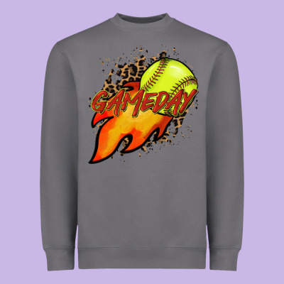 Softball Game Day Leopard Fire And Ball Heavyweight Sweatshirt Designed By Howdyjamesfarm