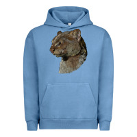Pigment Pebble Blue Jaguarundi Head Urban Hoodie - LillyAllenDesigns