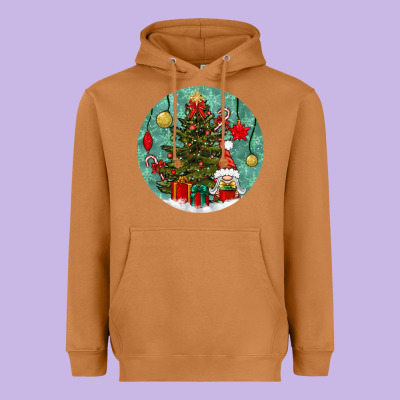 Christmas Tree And Gnome Heavyweight Hoodie Designed By Bundleandbundleshop