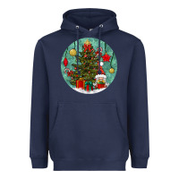 Navy christmas tree and gnome Heavyweight Hoodie - BundleAndBundleShop