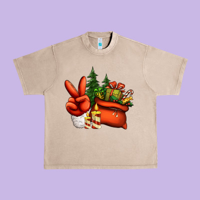 Christmas Santa Claus Peace Hand Urban Heavy Tee Designed By Jasminsmagicworld