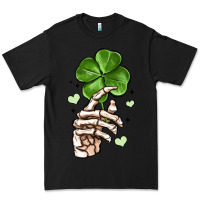 Black skeleton hand with shamrock st patrick s day Premium Tee - MaliasSmallBusiness