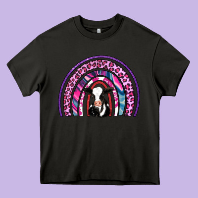 Rainbow Cow Heavy Core Tee Designed By Adodesignshop