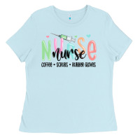 Baby Blue coffee scrubs rubber gloves nurse Ladies Tee - MaliasSmallBusiness