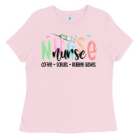 Bubblegum Pink coffee scrubs rubber gloves nurse Ladies Tee - MaliasSmallBusiness