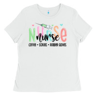 White coffee scrubs rubber gloves nurse Ladies Tee - MaliasSmallBusiness