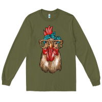 Army Green chicken with bandana and leopard Long Sleeve Tee - texasbilliewilder
