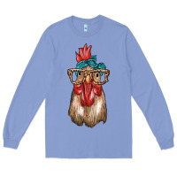 Colony Blue chicken with bandana and leopard Long Sleeve Tee - texasbilliewilder