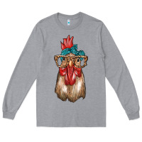 Heather Grey chicken with bandana and leopard Long Sleeve Tee - texasbilliewilder