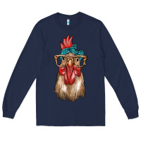 Navy chicken with bandana and leopard Long Sleeve Tee - texasbilliewilder