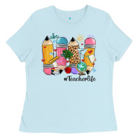 Baby Blue teacher life pencils Ladies Tee - MaliasSmallBusiness