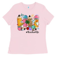 Bubblegum Pink teacher life pencils Ladies Tee - MaliasSmallBusiness