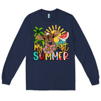 Navy My first summer baby cow Long Sleeve Tee - NancyCooperArtShop