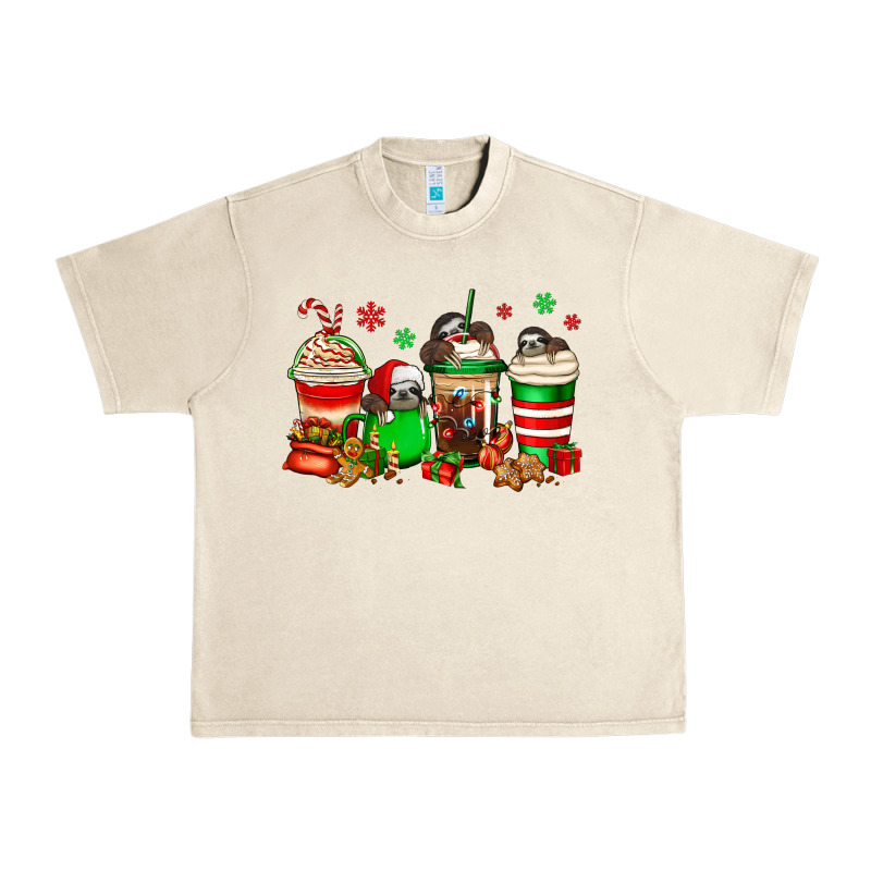 Christmas Sloth Coffee Cups Urban Heavy Tee by Jasminsmagicworld | Teevron