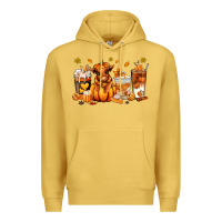 Antique Gold Fall Autumn cow pumpkin coffee cups Premium Hoodie - RanaPortraitStore
