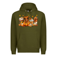 Army Green Fall Autumn cow pumpkin coffee cups Premium Hoodie - RanaPortraitStore
