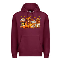 Burgundy Fall Autumn cow pumpkin coffee cups Premium Hoodie - RanaPortraitStore