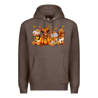 Coffee Fall Autumn cow pumpkin coffee cups Premium Hoodie - RanaPortraitStore