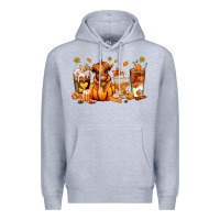 Heather Grey Fall Autumn cow pumpkin coffee cups Premium Hoodie - RanaPortraitStore