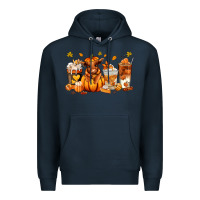 Navy Fall Autumn cow pumpkin coffee cups Premium Hoodie - RanaPortraitStore