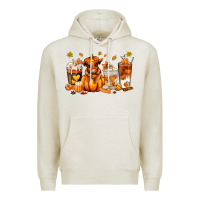 Oatmeal Heather Fall Autumn cow pumpkin coffee cups Premium Hoodie - RanaPortraitStore